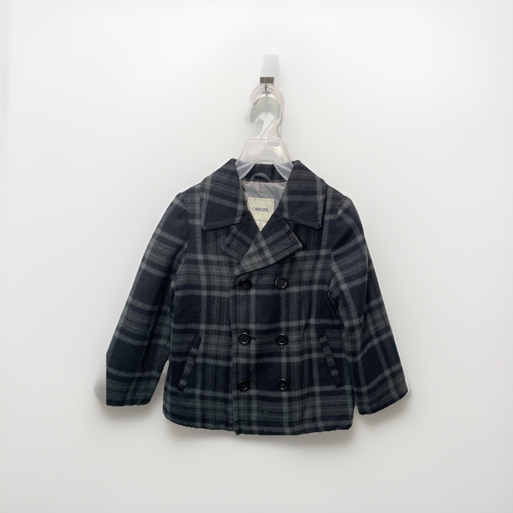toddler Boy Plaid Dress  coat size 4T Black Grey Plad Grey Cherokee